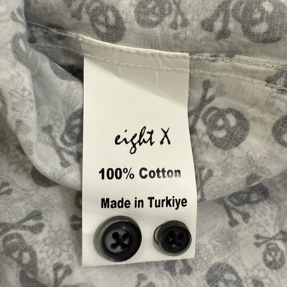 Buckle Eight X Premium Button Down Shirt Size M Gray Skull Print Long Sleeve NEW - Picture 9 of 11